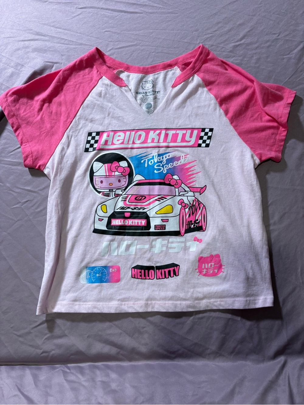 Sanrio Hello Kitty Pink and White Racing Raglan Tee